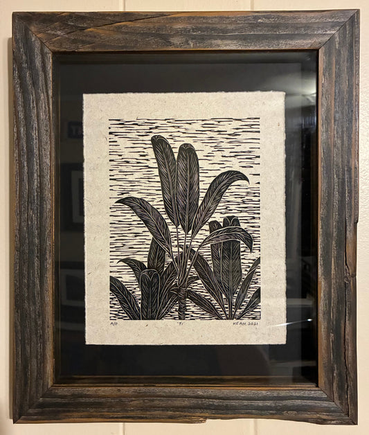 'Ti' 2021 - Limited Edition Original Linocut (framed) A/P (artist proof) ‘Live Edge’ Douglass Fir Frame
