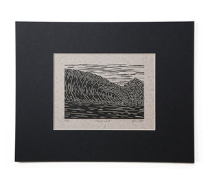 modern, surf art, block print, original, Steven Kean, wave, north shore, oahu, hawaii, black and white, washi paper
